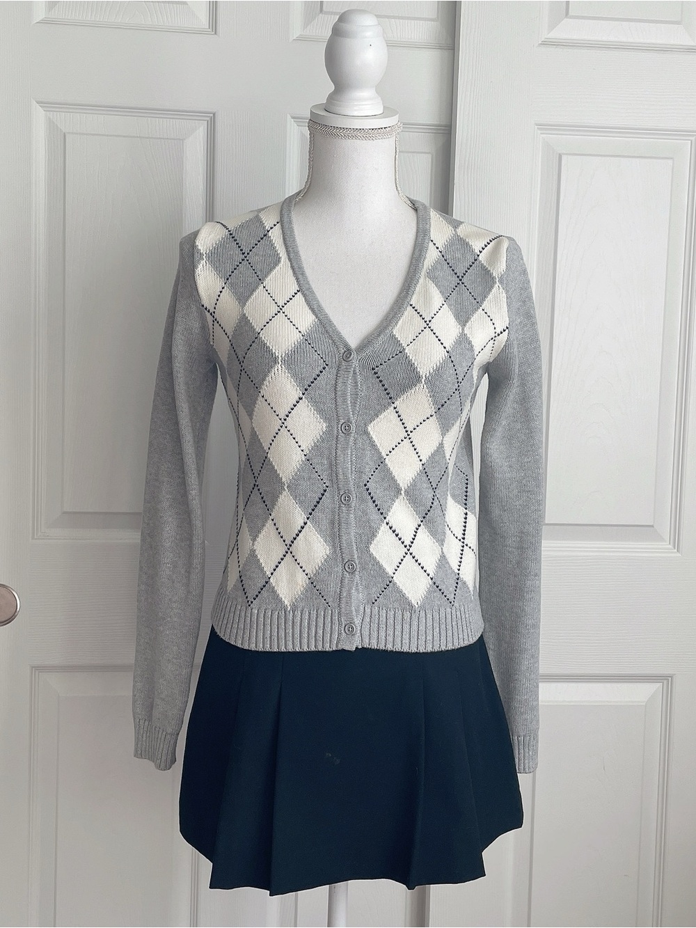 Brandy Melville Grey/White Argyle Cardigan